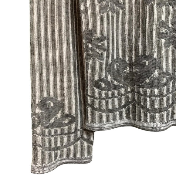 Worth New York Wool Knit Floral Striped Buttoned Cardigan Sweater Gray Ivory M - Picture 4 of 9